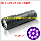 Waterproof Warna Hitam Aluminium Alloy kering Battery Powered 395NM 9 UV LED Senter / Torch