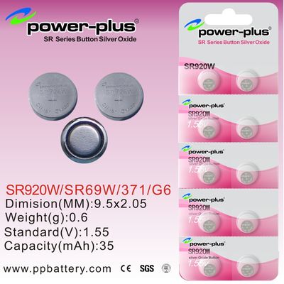 1.55V 35mAh Mini menonton Perak Tombol oksida Baterai Cell SR Series SR920W / SR69W / 371 / G6